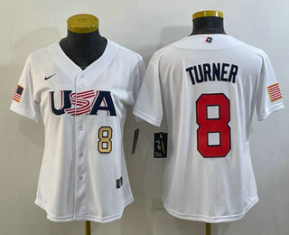 Women's USA Baseball #8 Trea Turner Number 2023 White World Classic Stitched Jersey,We sell and wholesale Women's USA Baseball #8 Trea Turner Number 2023 White World Classic Stitched Jersey on line form chian!
